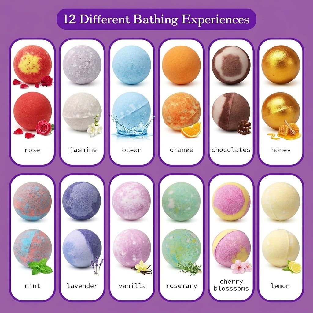 60 Pcs Bath Bombs Set - Massive Quantity Natural Bath Bombs for Kids/Women/Men
