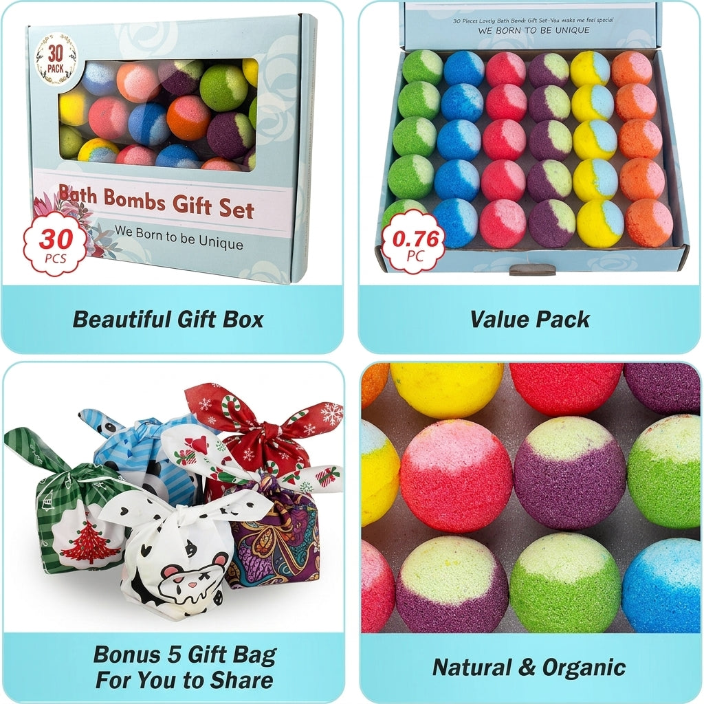 60 Pcs Bath Bombs Set - Massive Quantity Natural Bath Bombs for Kids/Women/Men