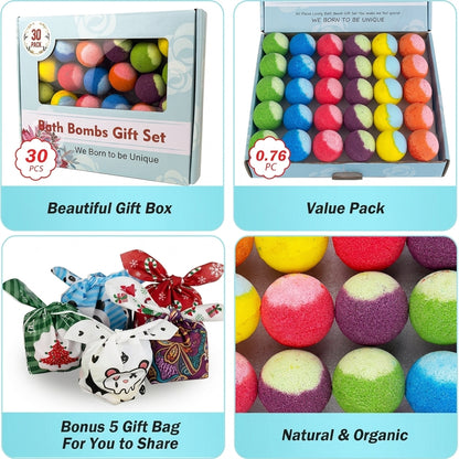 60 Pcs Bath Bombs Set - Massive Quantity Natural Bath Bombs for Kids/Women/Men
