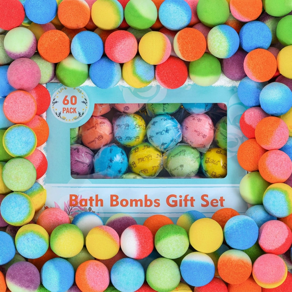 60 Pcs Bath Bombs Set - Massive Quantity Natural Bath Bombs for Kids/Women/Men