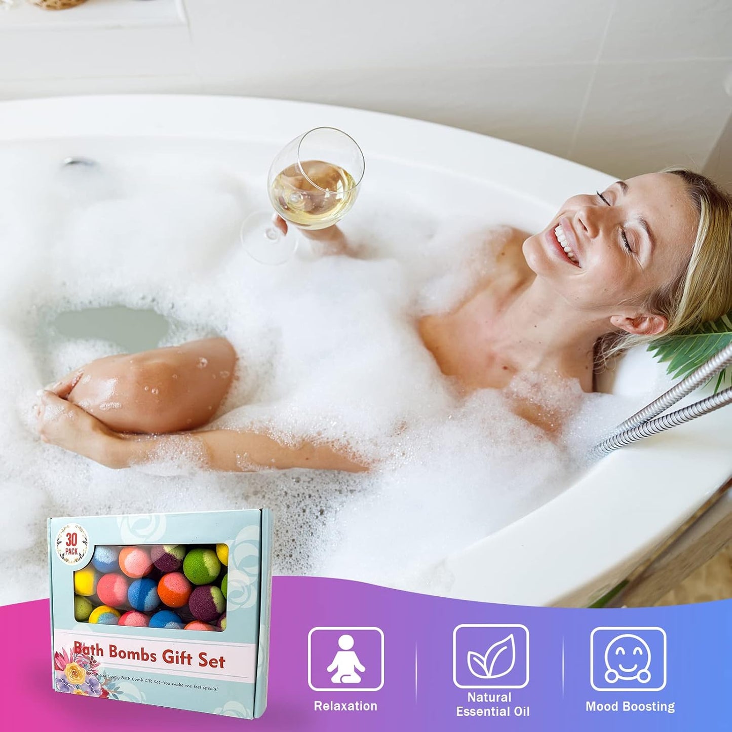 24 Pcs Bath Bombs Set - Massive Quantity Natural Bath Bombs for Kids/Women/Men