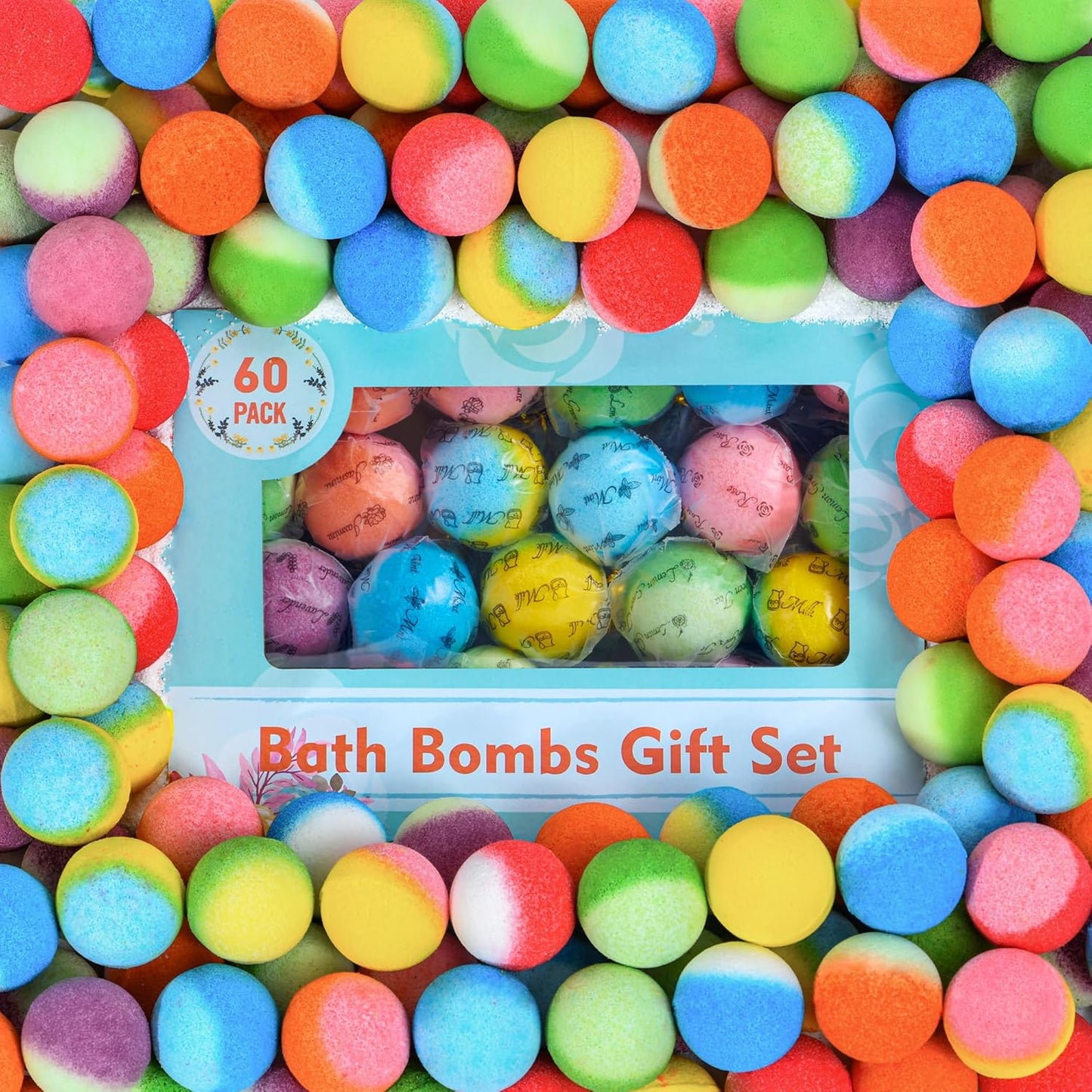 60 Pcs Bath Bombs Set - Massive Quantity Natural Bath Bombs for Kids/Women/Men
